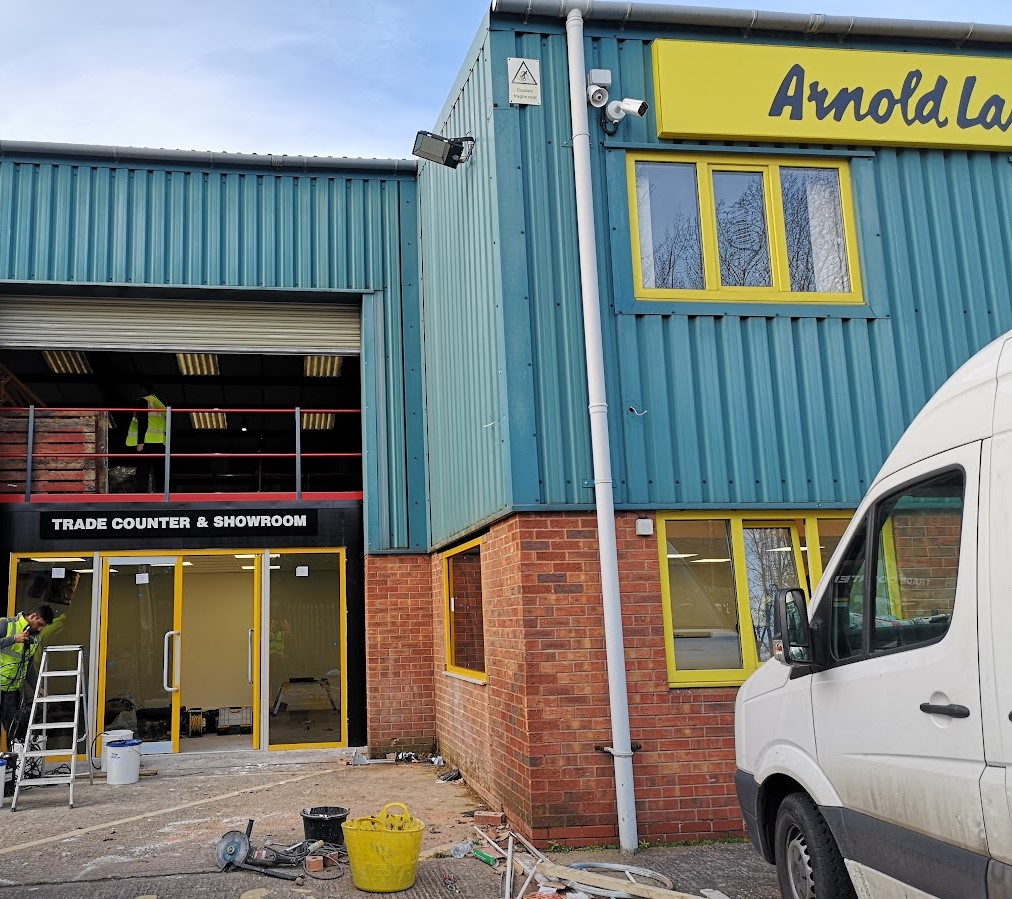 Arnold Laver trade counter and showroom shopfront installation – Prestige Aluminium Systems